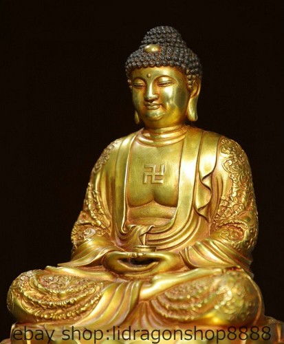 12 "bouddhisme chinois bronze doré Shakyamuni comme la statue du Bouddha - Zdjęcie 6 z 9