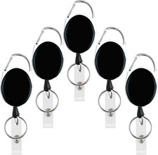 5 Pack Heavy Duty Retractable Badge Reel Id Card Holder with Clip and Key Ring C