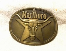 Vintage 1987 MARLBORO Longhorn Steer Solid Brass, Western Belt Buckle