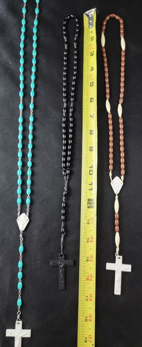 Lot of 3 Prayer Rosary w/Cross Crucifix Aqua Green Blue Black Brown - Picture 21 of 21