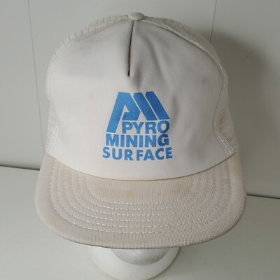 Vintage Pyro Mining Hat Trucker Cap Snapback Mesh Wheatcroft KY Coal USA White
