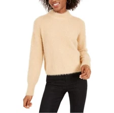 Hazel Moon Crop Fluffy Fuzzy Beige, Tan Khaki Sweater Women Jrs Size Large 
