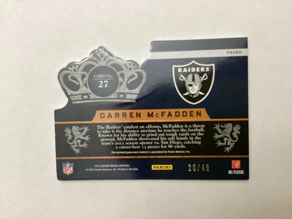 2012 Darren McFadden #27 *Crown Royale Crowning Glory Materials Green Prime /49  - Image 4 of 4