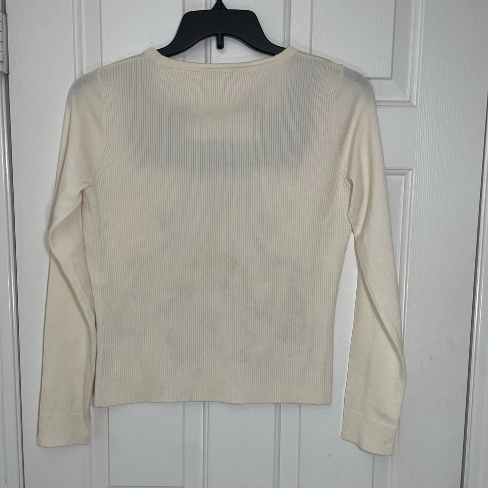 Diane von Furstenberg Shana Lace Sweater Ivory Black Women’s Medium Wool Blend - Image 3 of 4