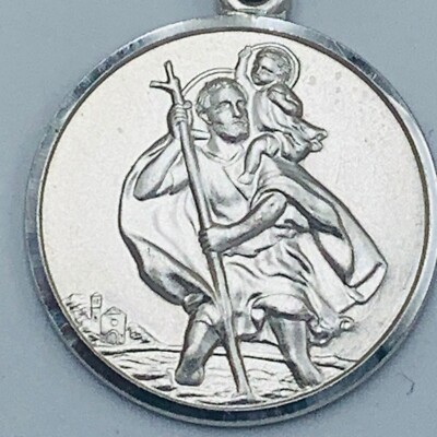 925 Solid Sterling Silver UNOAERRE St Christopher 24mm Round Pendant Charm ST 1