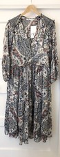 Zara Midi Dress Paisley Relaxed Fit Boho Blue Mix Sheer Size S
