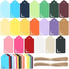 Koogel 200 PCS Gift Tags, 20 Colors Tags with String Paper  3.4 x 1.8 in