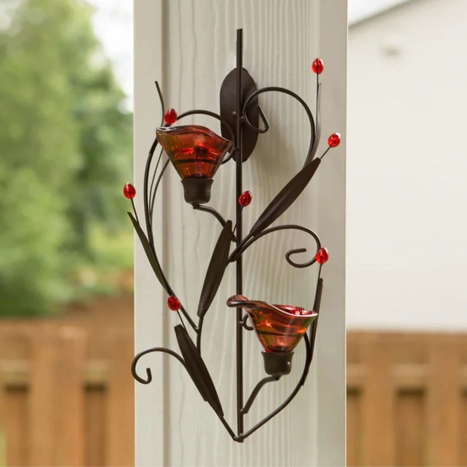 Juego de 2 apliques de montaje en pared con flor de rubí candelabro lámpara linterna decoración del hogar Foto 4 de 4