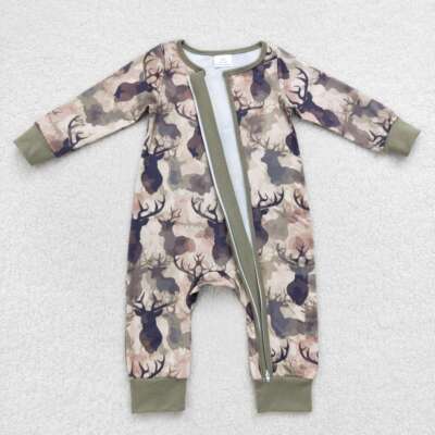 Hunting Dear Camouflage Romper Newborn Baby Boys Long Sleeve Zipper Romper 