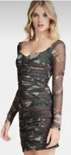 GUESS “David Camo” Print, Body con, Crinkle / Ruched Dress, Size L, NWT ($98)