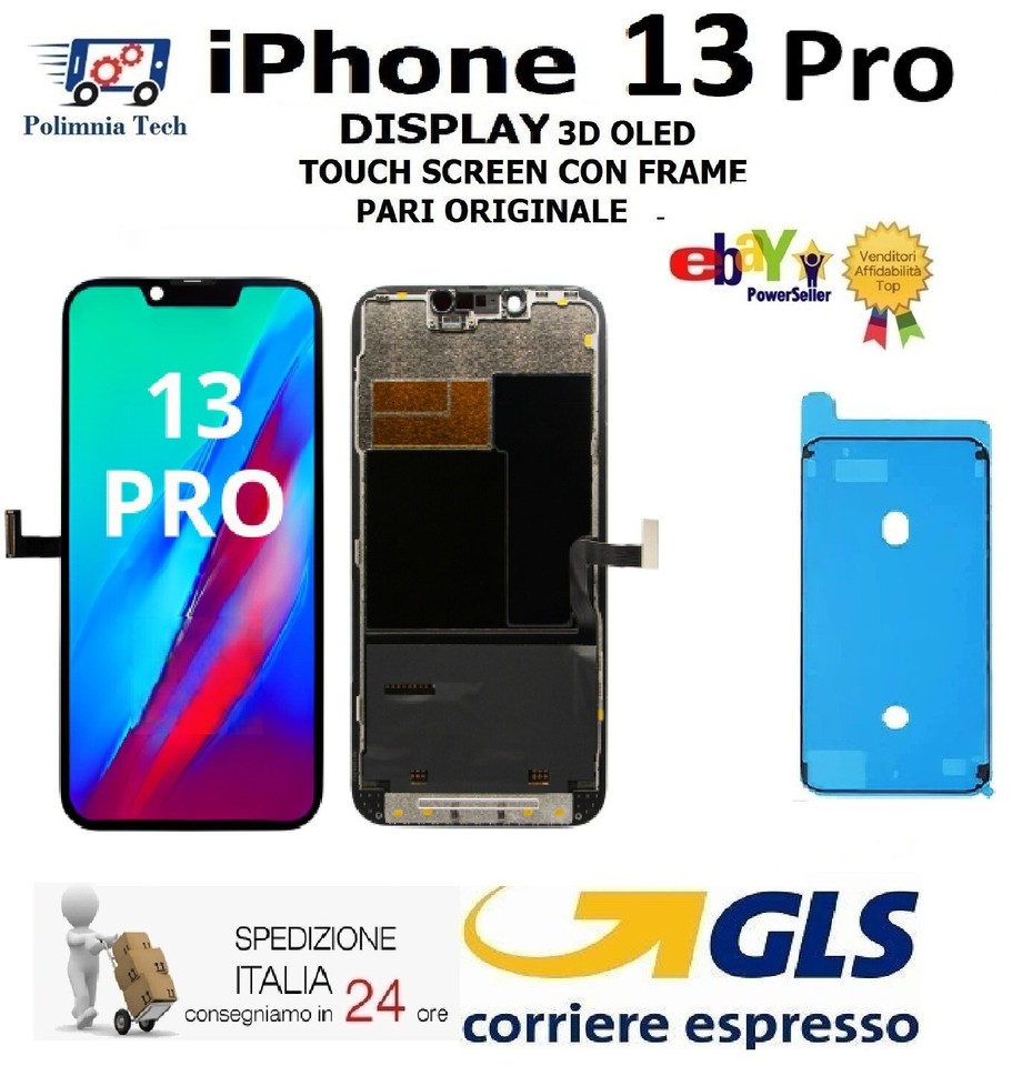 APPLE IPHONE 13 Pro DISPLAY TOUCHSCREEN CON FRAME PARI ALL' ORIGINALE GLS 24H