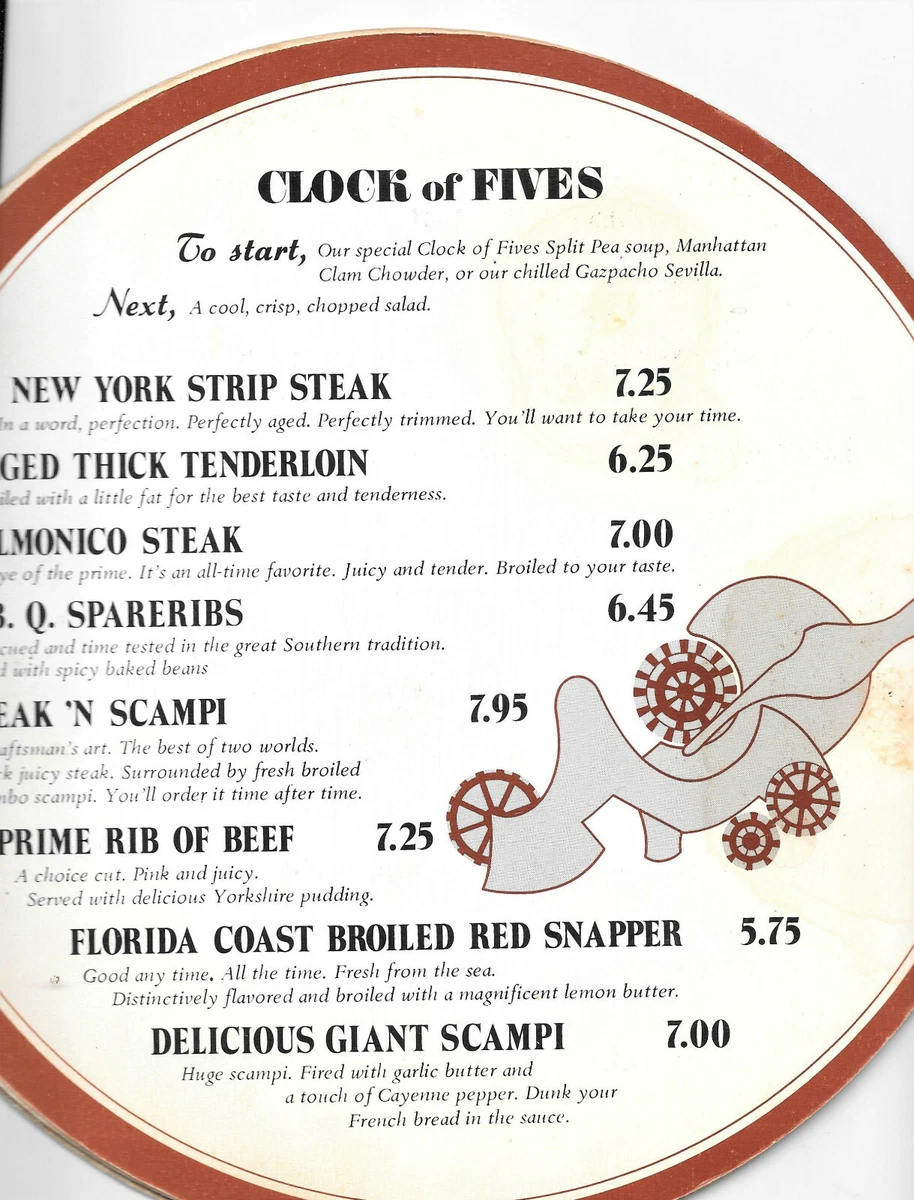 Clock restaurant menu outlet
