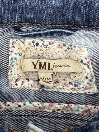 Ymi Jacket Women's Sz M Blue Denim Jean Cropped Button Up Pockets Long Sleeve T9 - Picture 5 of 7