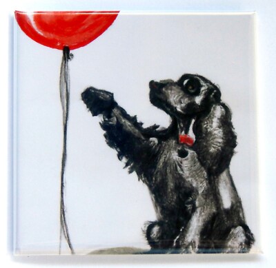 Black Cocker Spaniel with Red Balloon FRIDGE MAGNET