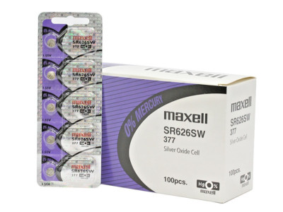 100 Maxell 377 SR626SW Watch Battery  (20 STRIPS OF 5 BATTERIES) EXP 2030