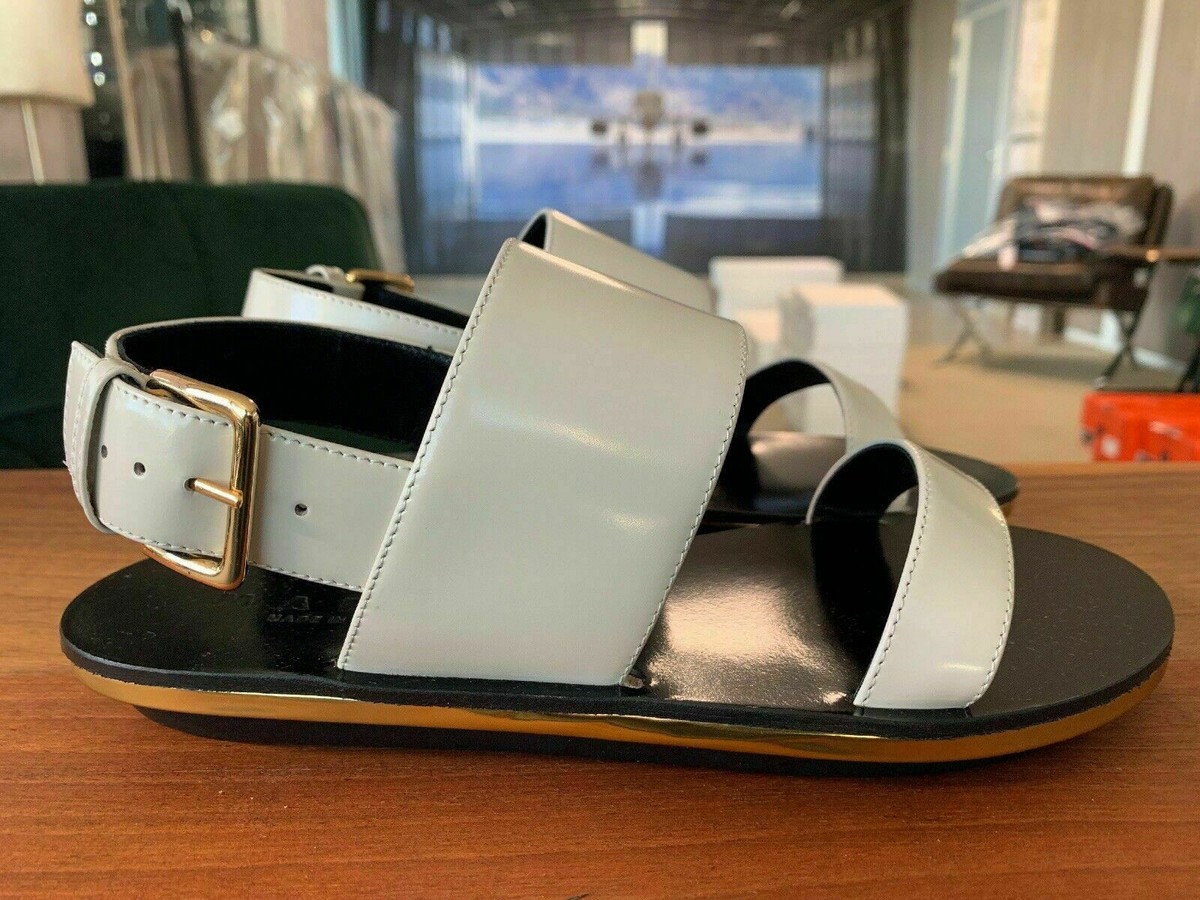 靴 Marni flower Leather sandal Marni Leather Flower Fussbett Shoe - Lily White, Black and