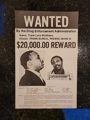 WANTED POSTER DEA Frank Larry Matthews, The Black Mafia, PeeWee