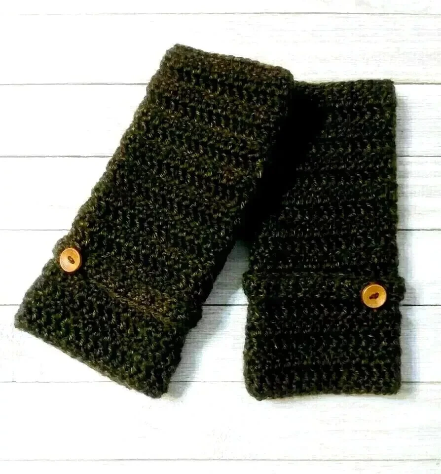 handmade crochet womans fingerless texting gloves flower sequoia brown new