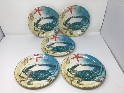 Pier 1 Imports Cruiser the Crab Melamine 9” Luncheon Plates Lot of 5