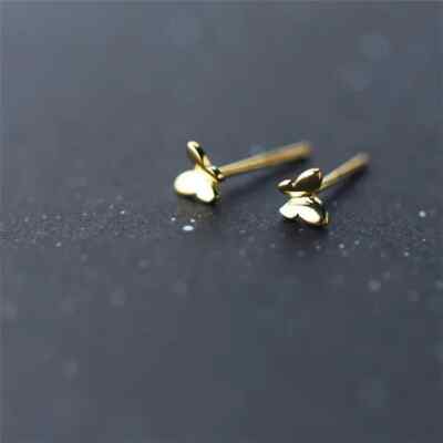 9ct Massiv Gold auf Silber Ohrstecker Schmetterlingsdesign 6mm Paar