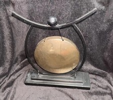 Vintage Brass Gong w/ Metal Stand Decor Feng Shui Zen Sound Display