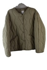 H&M Womans Quilted Pattern Beige Button Bomber JAcket Size S Warm Winter