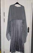 Cape style grey pleated maxi dress
