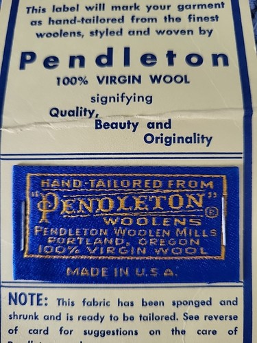 Pendleton Tags Vtg Pendleton Woolen Mills Hand Tailored Clothing Tag 100% Virgin Wool ...