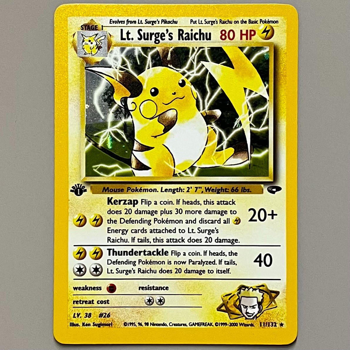 Lt. Surge’s Raichu 11/132 1st Edition Gym Challenge Holo Rare Pokemon TCG NM