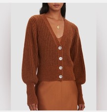 INTERMIX Ella Jewel Cardigan Wool Brown Sweater Small