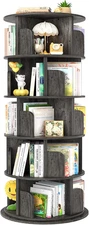 Aheaplus Rotating Bookshelf, 360 Display Wood Spinning Bookshelf Tower, 5 Tier F