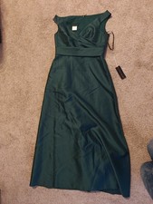 Alfred Sung Hunter Green  Off the Shoulder Satin Gown Size 14R $239 D811s