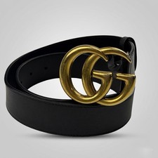 Gucci GG Marmont Leather Belt Black Bronze Double G Buckle Size 75/30