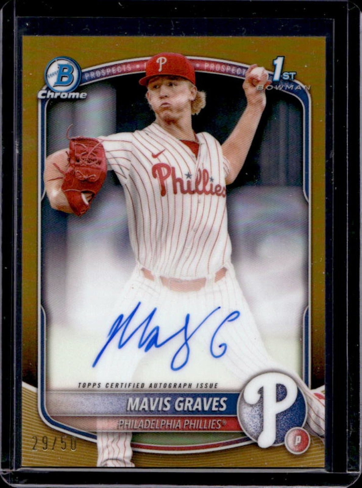 2025 Bowman Chrome Mavis Graves Auto Gold Refractor 1st Prospect #29/50 Phillies