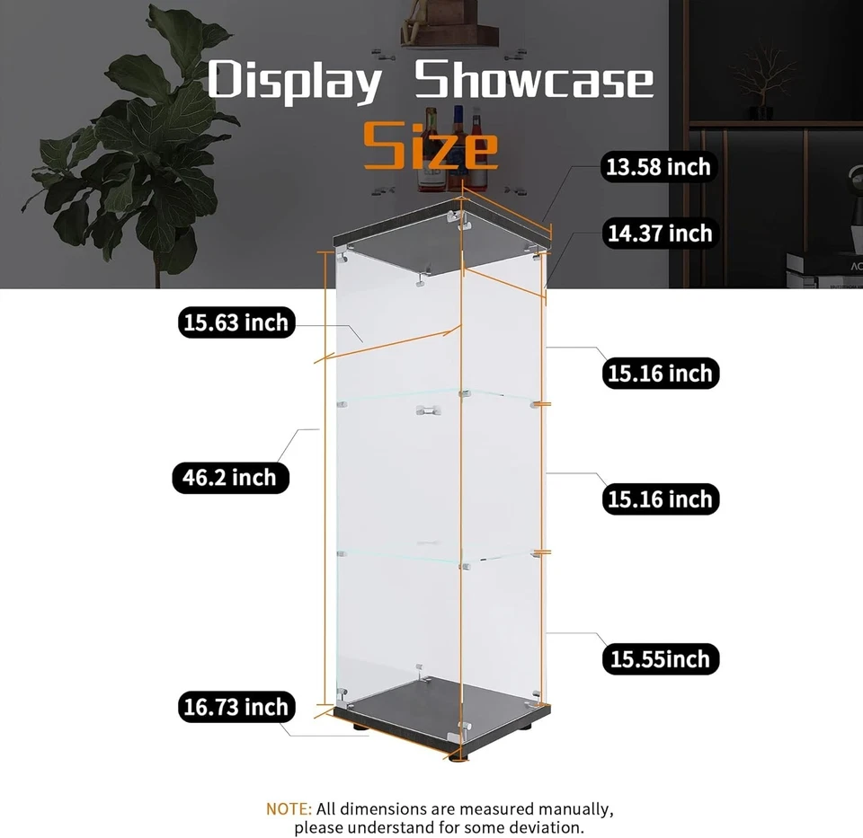 Vitrina de Cristal Negro con 3 Estantes y Cerradura para Salón, Dormitorio,... Foto 3 de 4