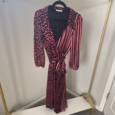 Alice + Olivia Mixed Print Wrap Midi Dress Pink Black Long Sleeve Women’s M/L