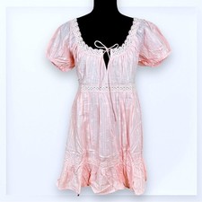 Lulus Light Pink Ruffled Puff Slv Babydoll Dress with Polkadots - Size Small