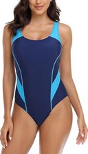 Sz M Women s Athletic One Piece Swimsuit Racerback Competitive Modest Bathing...