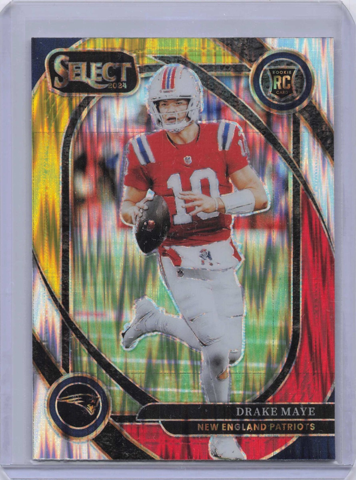 2024 Panini Select Club Level Drake Maye #218 Red & Yellow Shock Prizm (RC)