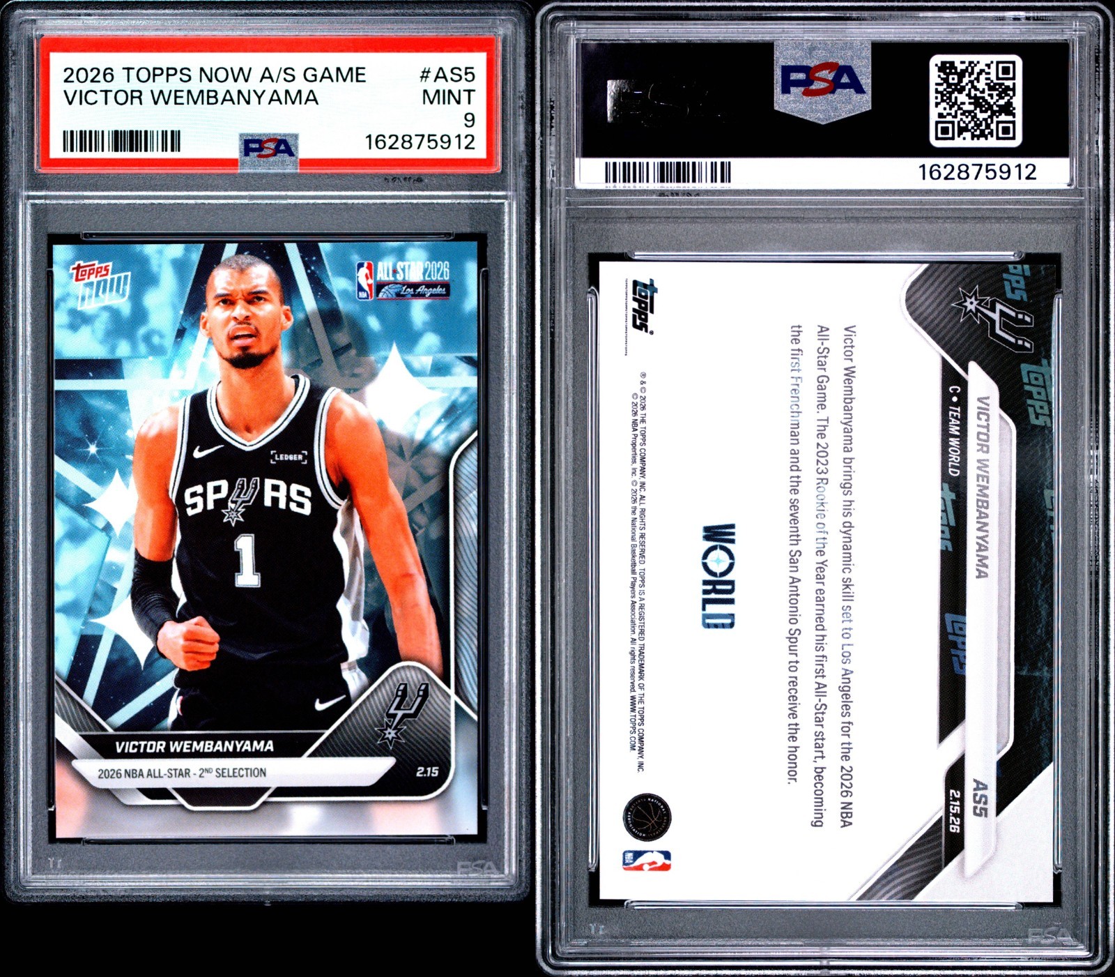 2026 TOPPS NOW ALL-STAR GAME #AS5 VICTOR WEMBANYAMA PSA 9 view 3