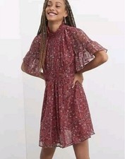 Anthropologie Ranna Gill Smocked Midi Dress Medium Red Floral Metallic NWT