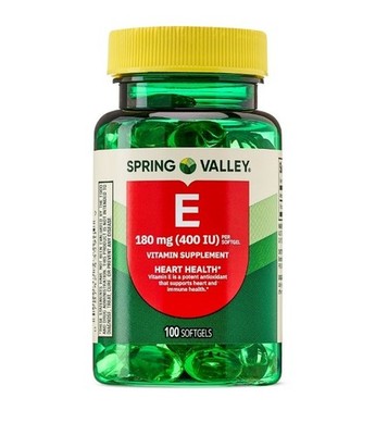Spring Valley Vitamin E Heart Health Supplement Softgels 180 mg 400 IU 100 Count