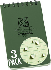 Weatherproof Top Spiral Notebook, 3" X 5", Green Cover, Universal Pattern, 3 Pac