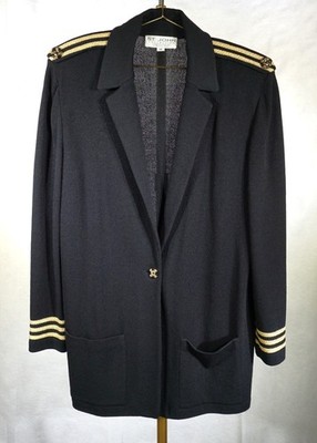 ST. JOHN Black Jacket Golden Chevrons Deep-V Size 14