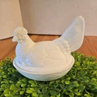 Vintage Westmoreland Milk White Basket Weave Hen on Nest Covered Dish 7" x 5"