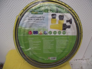 Florabest Gartenschlauch Set 30m/13 mm (1/2") Spritze Anschlüsse gelb schw NEU