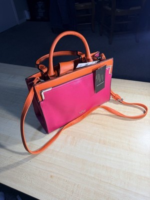 Nine West Laney Satchel Bag 11.5x8 Pink Orange Multi Structured Crossbody