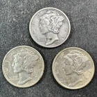 Lot of 3 XF/AU Mercury Dimes - 1937, 1943-S, 1944-S - Nice Coins - Free Shipping