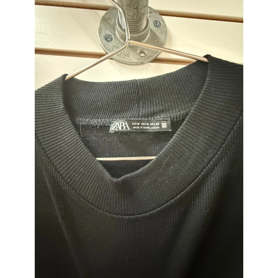 Zara Ruched High Neck Ribbed Long Sleeves Midi Dress Black Size Medium - Image 4 of 4