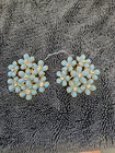 Vintage Costume Jewelry XL Clip on Earrings Baby Blue Flowers